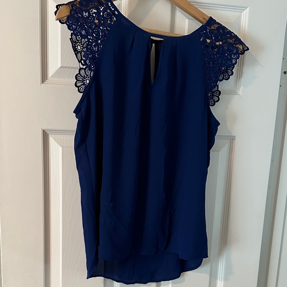 Elegant cobalt Blue Lace Sleeve Women's Top